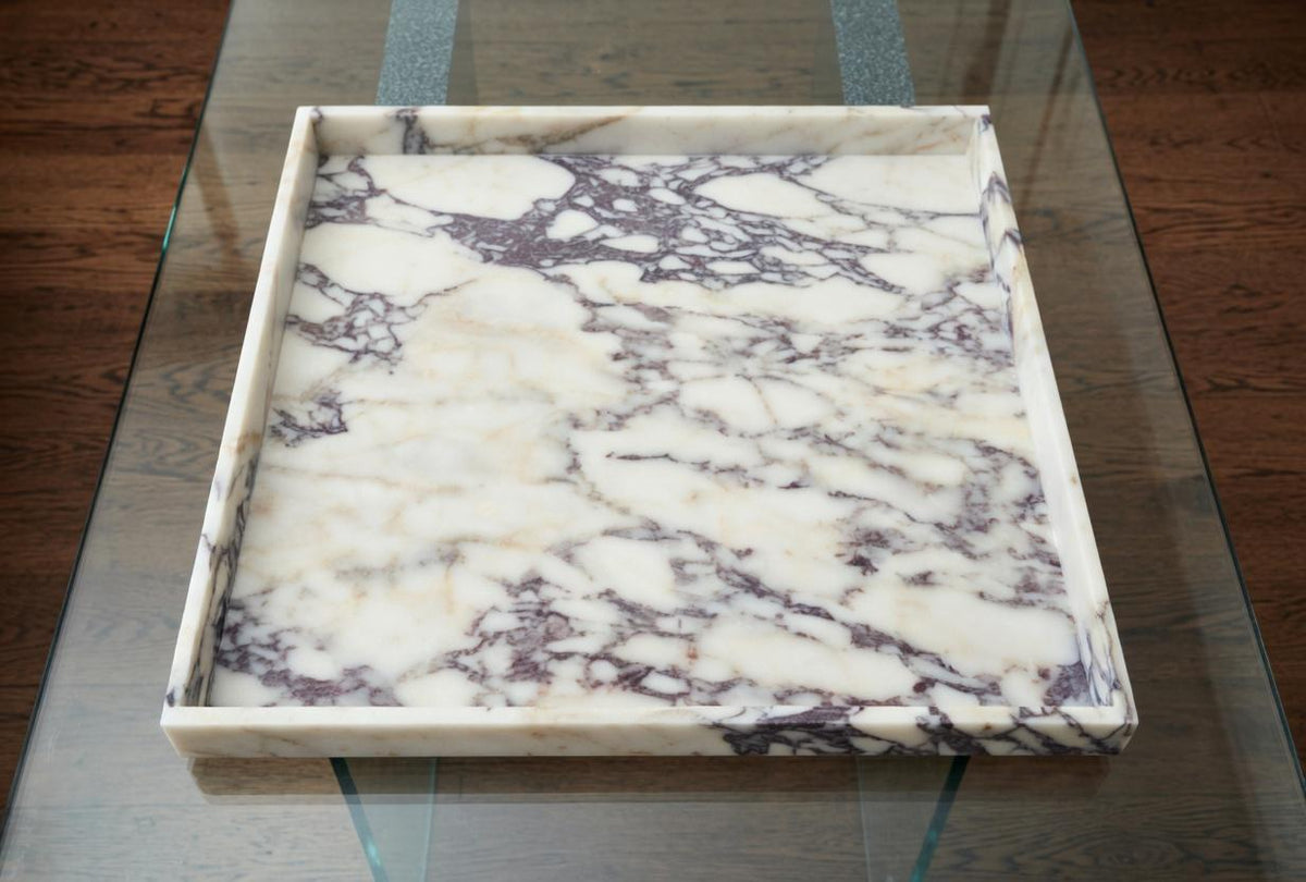 Amaretto Viola Marble Tray 20"×20" height 2", Elegant Purple & White Stone free shipping