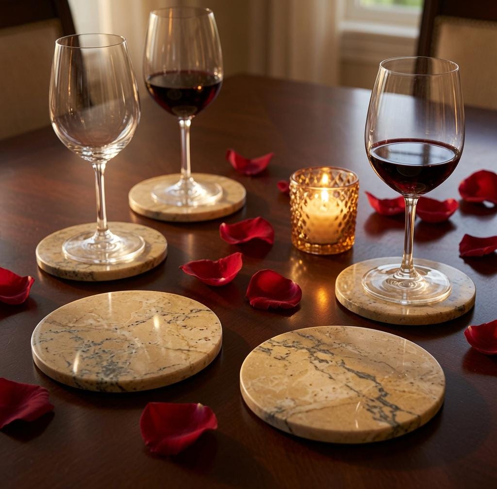 Handmade Golden Cream Limestone Coasters, Set of 4