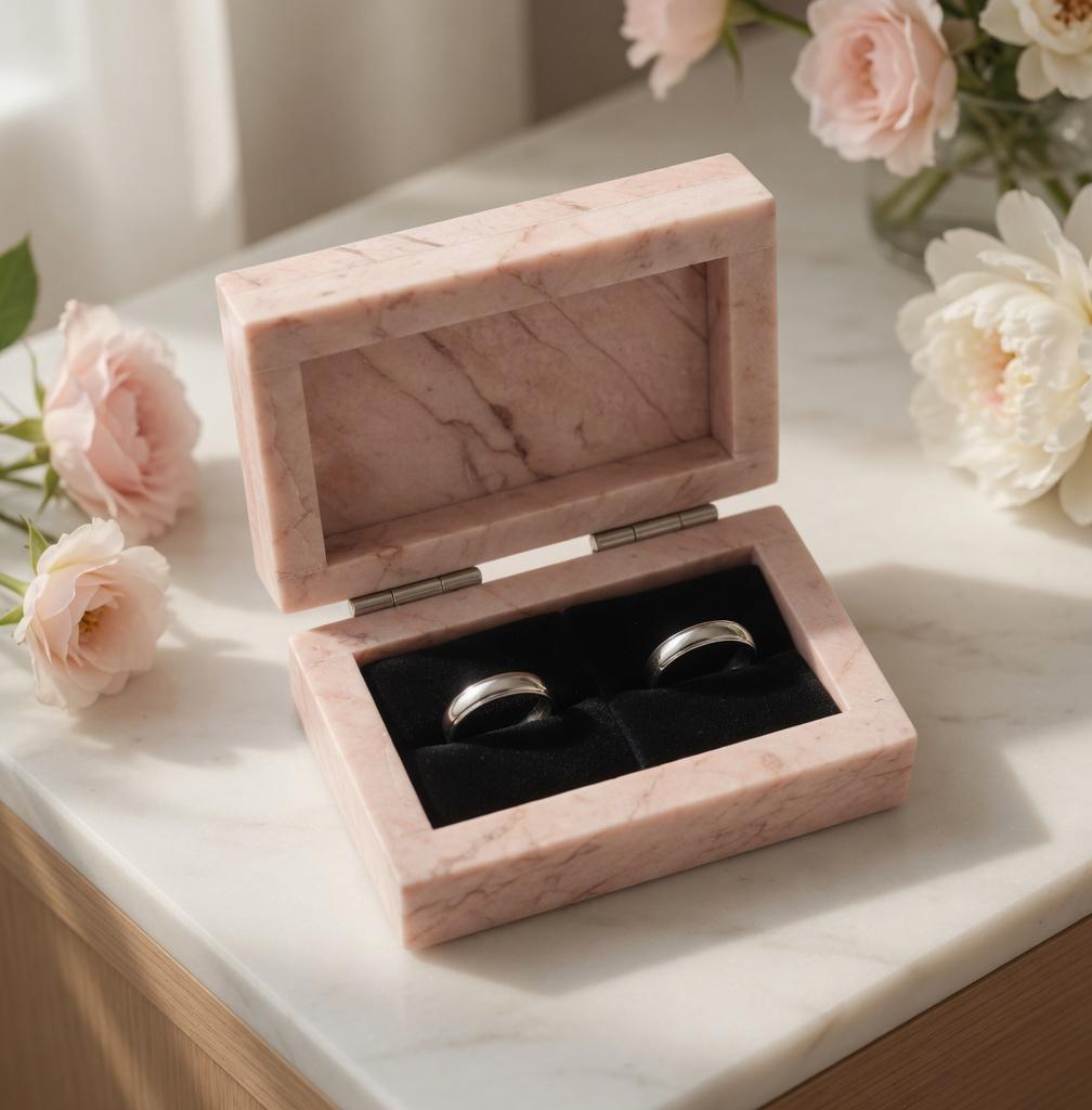 Coral Notte Marble Double Ring Box, Engagement Ring Keepsake