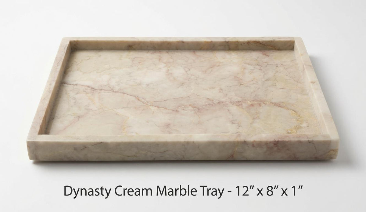 Handmade Dynasty Cream Marble Tray,Stone Tray (12"x8"x1") perfect centerpiece for your table