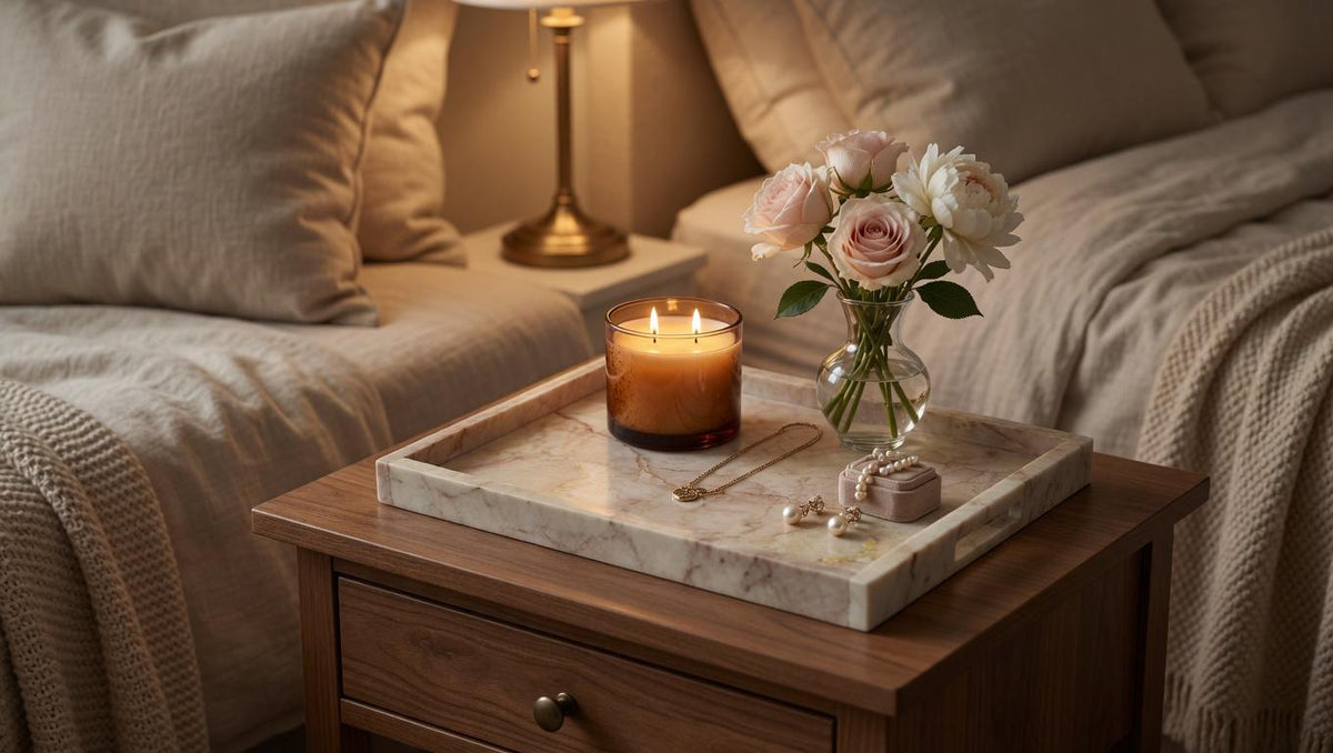 Handmade Dynasty Cream Marble Tray,Stone Tray (12"x8"x1") perfect centerpiece for your table