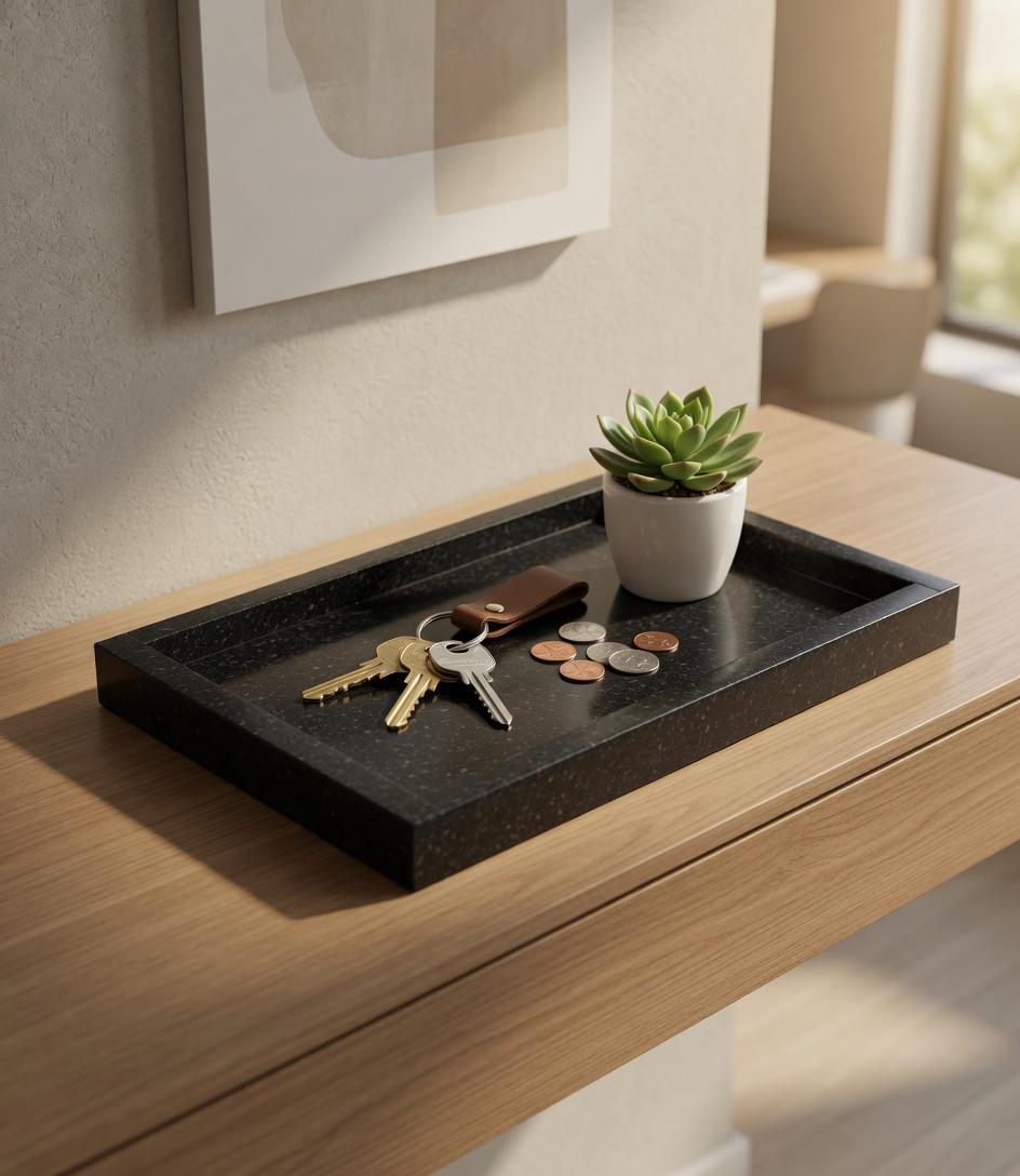 Handmade Absolute Black Granite Tray, Housewarming Gift 10"×6 3/4" height 1"