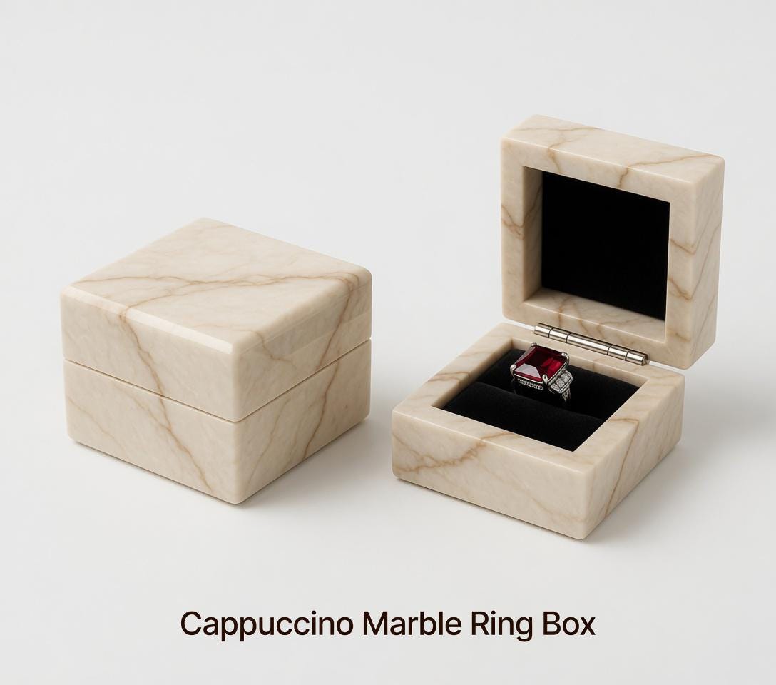 Cappuccino Marble Ring Box, Proposal Keepsake