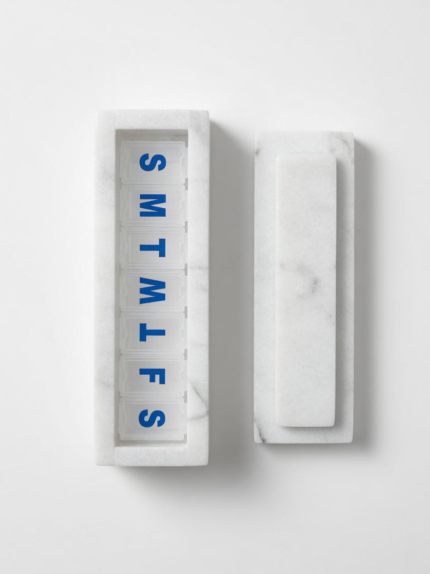 Glacier White marble pill shorter box 7"×2 1/4" height 2 3/8" with weakly pill organizer FREE SHIPPING