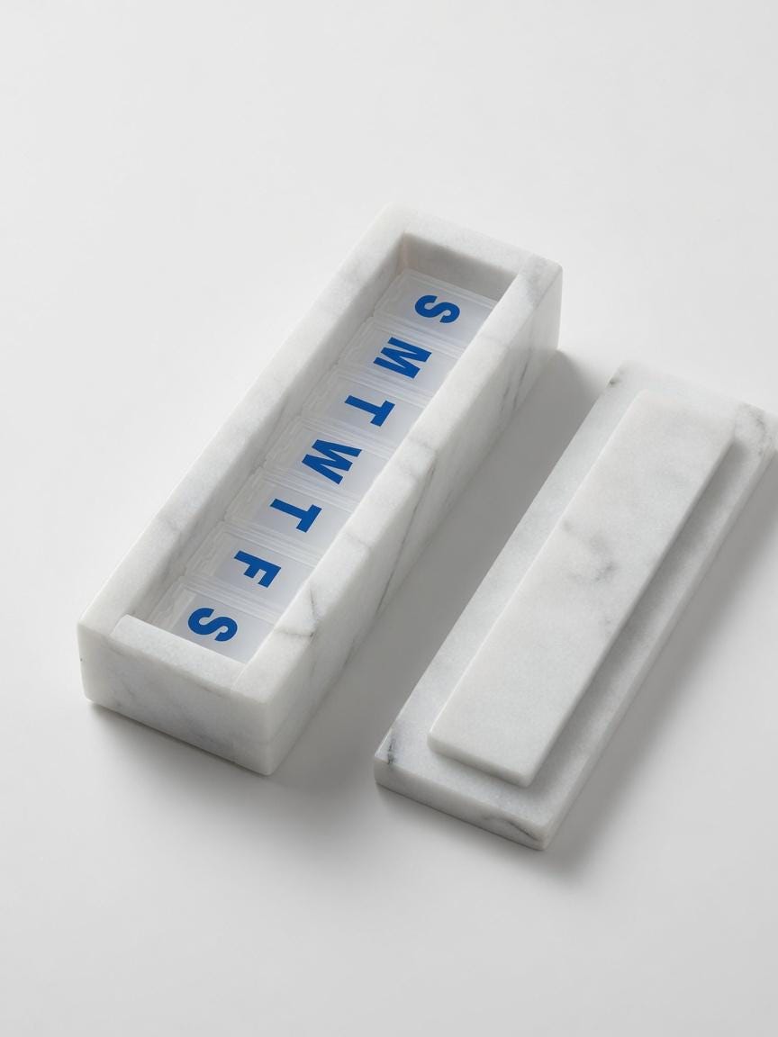 Glacier White marble pill shorter box 7"×2 1/4" height 2 3/8" with weakly pill organizer FREE SHIPPING