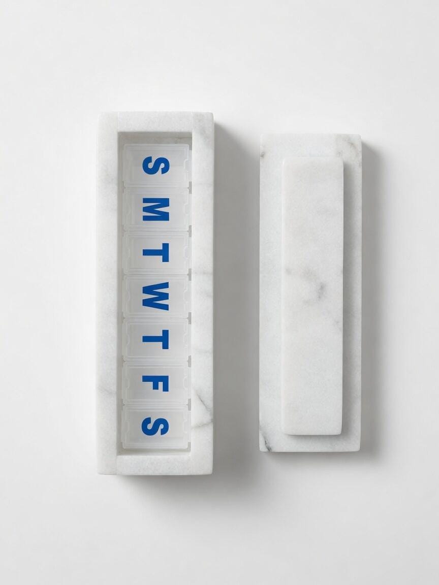 Glacier White marble pill shorter box 7"×2 1/4" height 2 3/8" with weakly pill organizer FREE SHIPPING