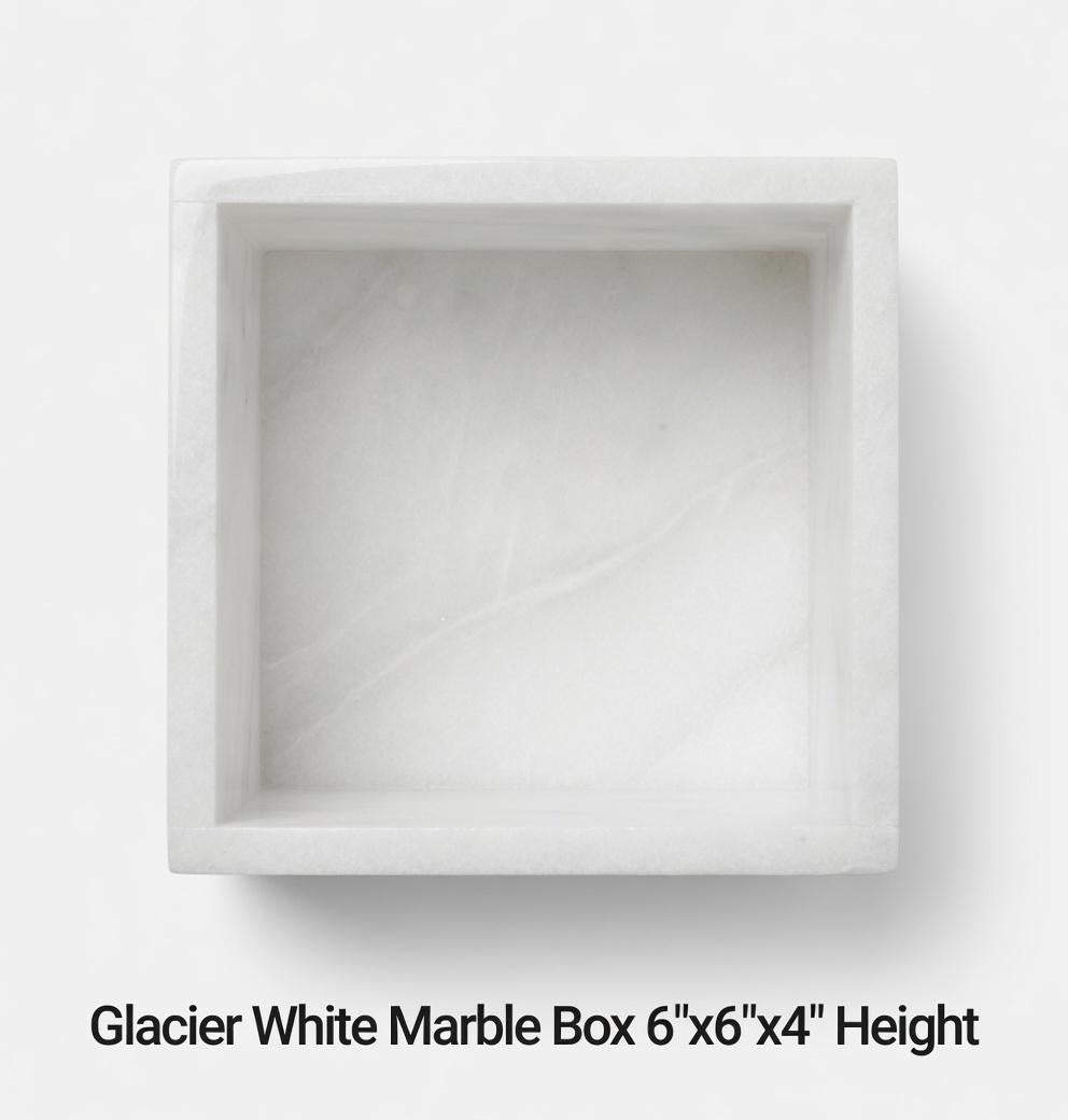 Handmade Glacier White Marble Box: Elegant Desk & Kitchen Storage(6X6X4)