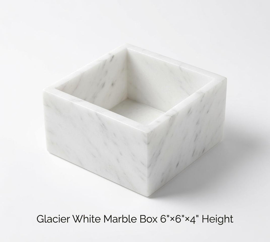Handmade Glacier White Marble Box: Elegant Desk & Kitchen Storage(6X6X4)