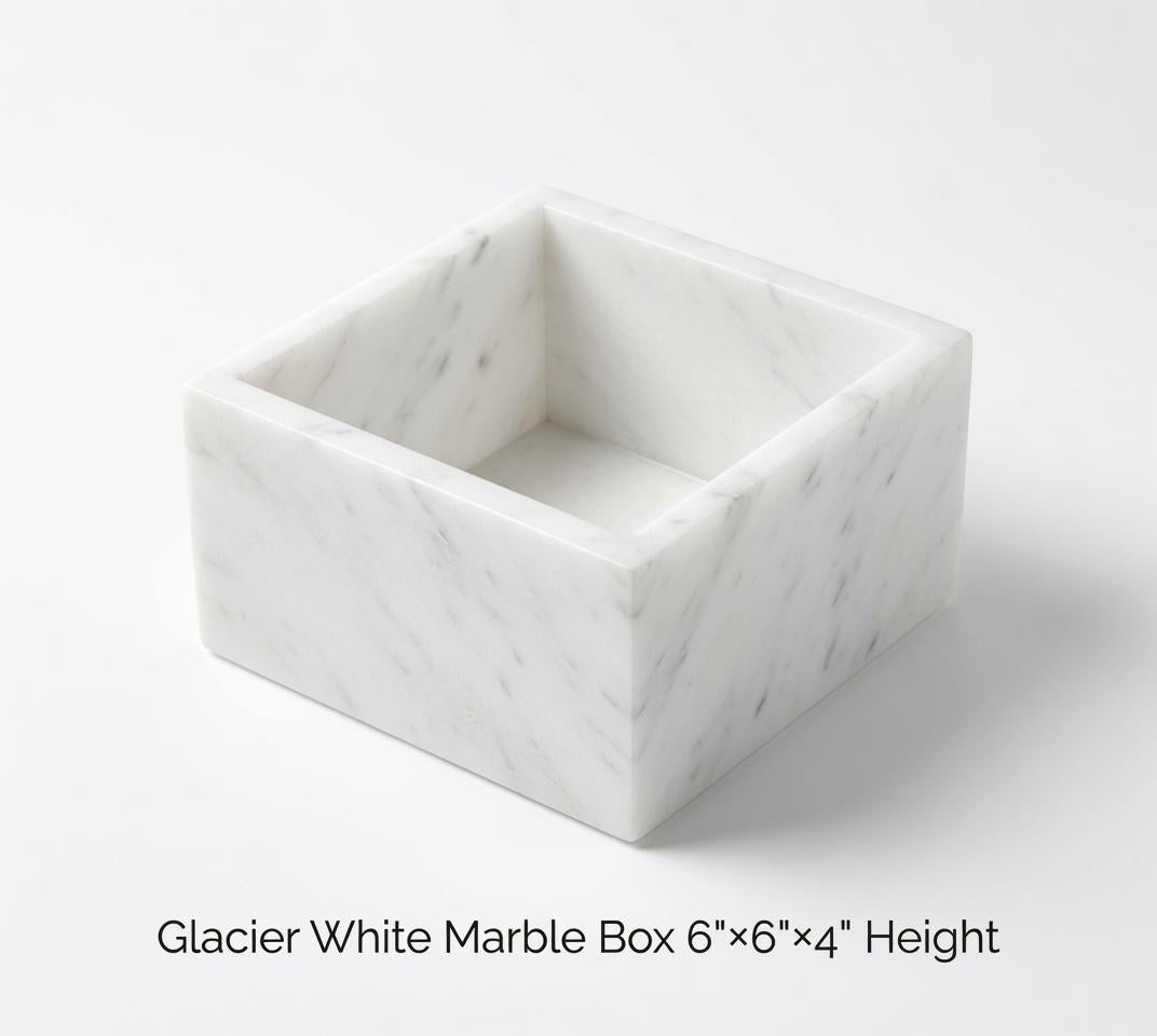 Handmade Glacier White Marble Box: Elegant Desk & Kitchen Storage(6X6X4)