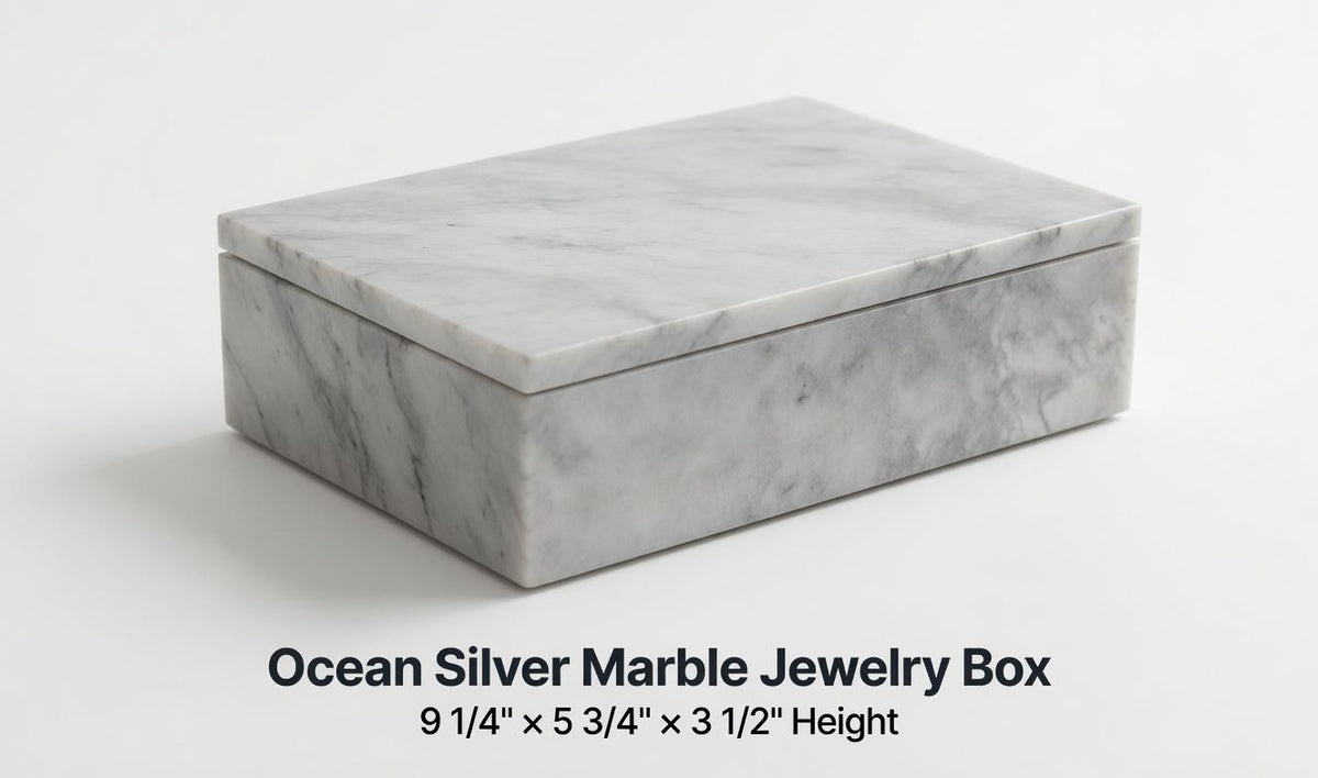 Marble Jewelry Box Ocean Silver Marble 9 1/4" × 5 3/4" height 3 1/2" Free Shipping Includes 2 for storage trays