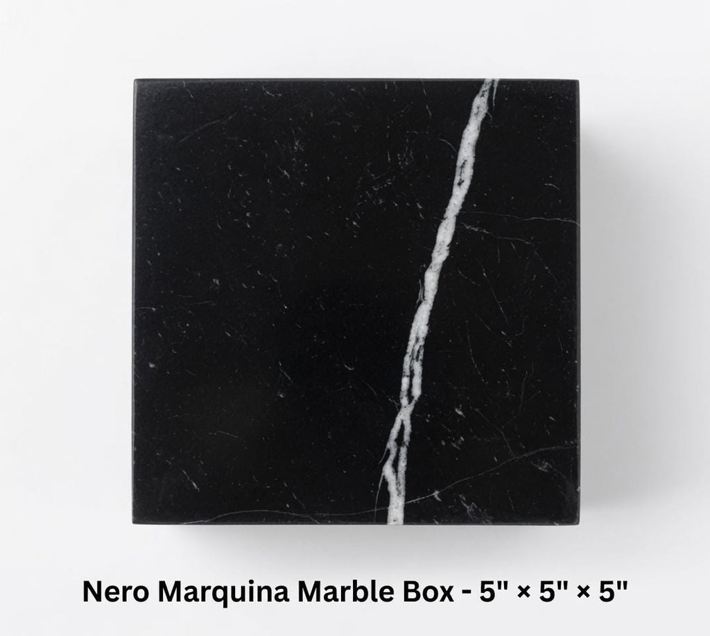 Handmade Nero Marquina Marble Box 5"×5"×5" polished inside and out,  perfect as a gift box.