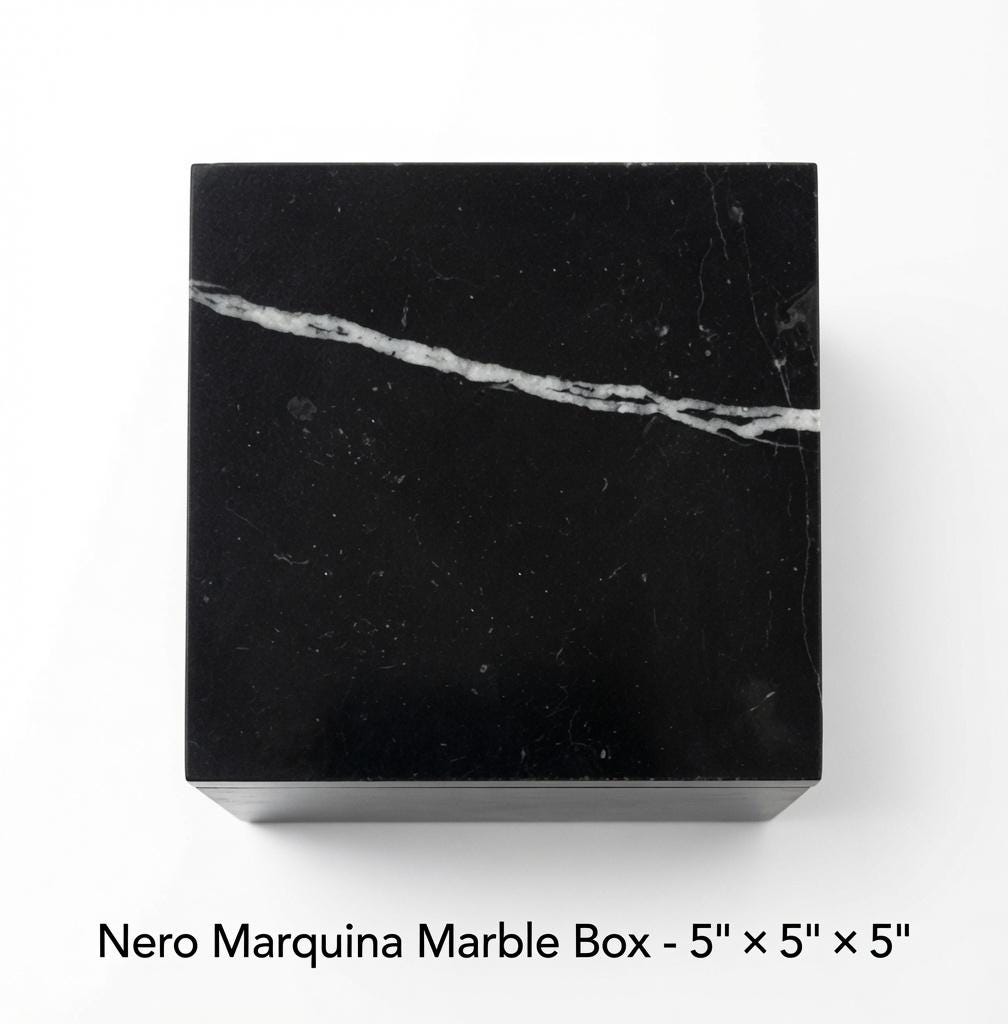 Handmade Nero Marquina Marble Box 5"×5"×5" polished inside and out,  perfect as a gift box.