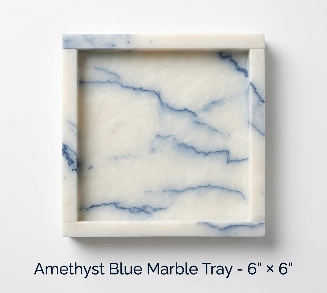 Handmade Amethyst Blue Marble Tray 6" × 6" height 1", perfect for your nightstand, bathroom, or just beautiful decor.