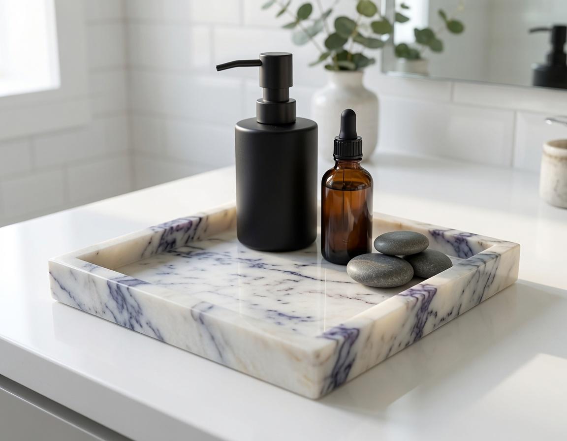 Handmade Amethyst Blue Marble Tray 6" × 6" height 1", perfect for your nightstand, bathroom, or just beautiful decor.
