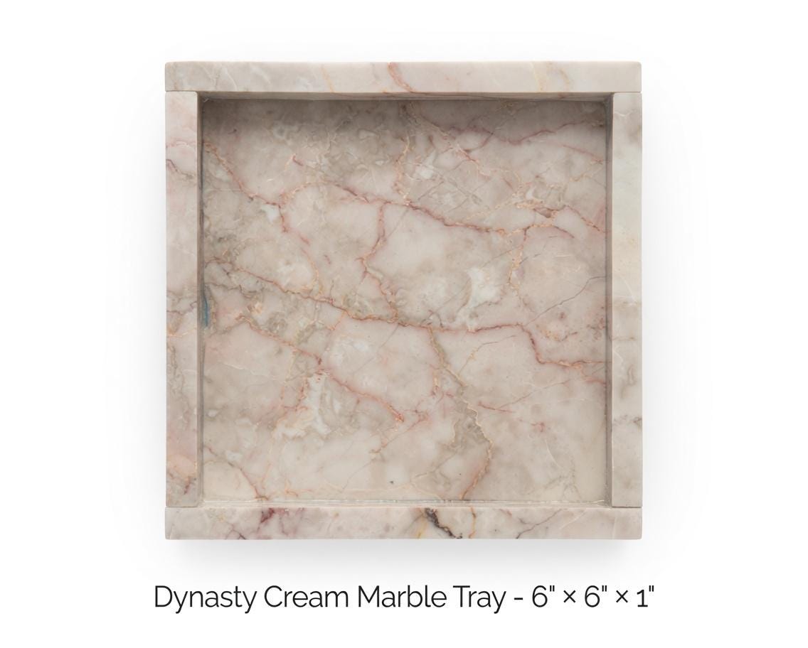 Dynasty Cream Marble Tray in your choice of sizes up to 6"×6" , perfect for your nightstand, bathroom, or table decor beautiful decor.
