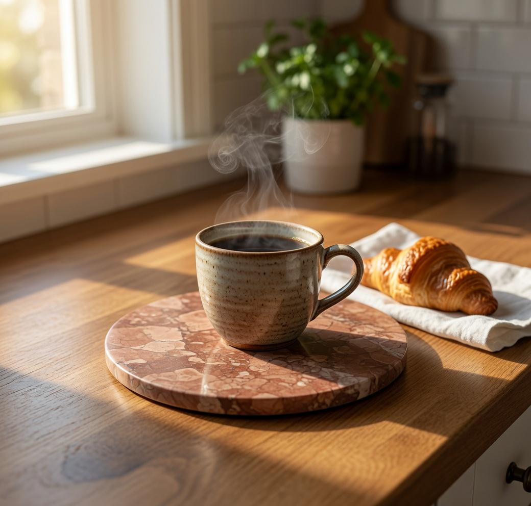Rosso Verona Marble Trivets,  Hot plate. Perfect to protect your table from hot pots 6" circle, square, or hexagon. Free Shipping