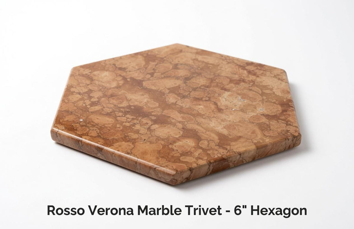 Rosso Verona Marble Trivets,  Hot plate. Perfect to protect your table from hot pots 6" circle, square, or hexagon. Free Shipping