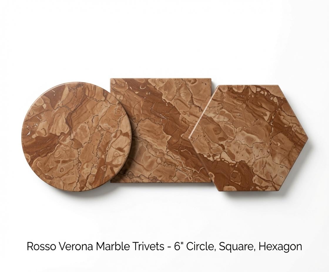 Rosso Verona Marble Trivets,  Hot plate. Perfect to protect your table from hot pots 6" circle, square, or hexagon. Free Shipping