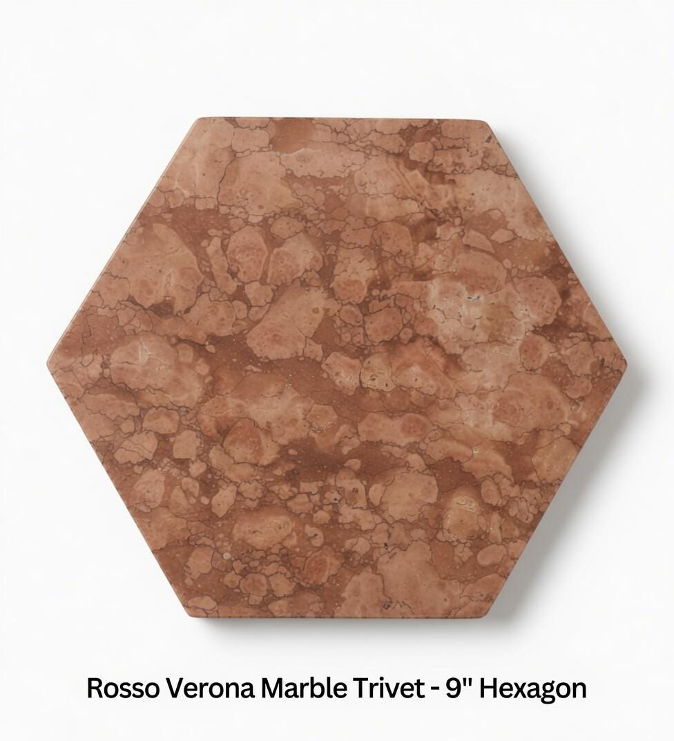 Rosso Verona Marble Hexagons choice of size up to 12 inches Trivets / Tabletops / Decorative Marble Pieces in many sizes FREE SHIPPING