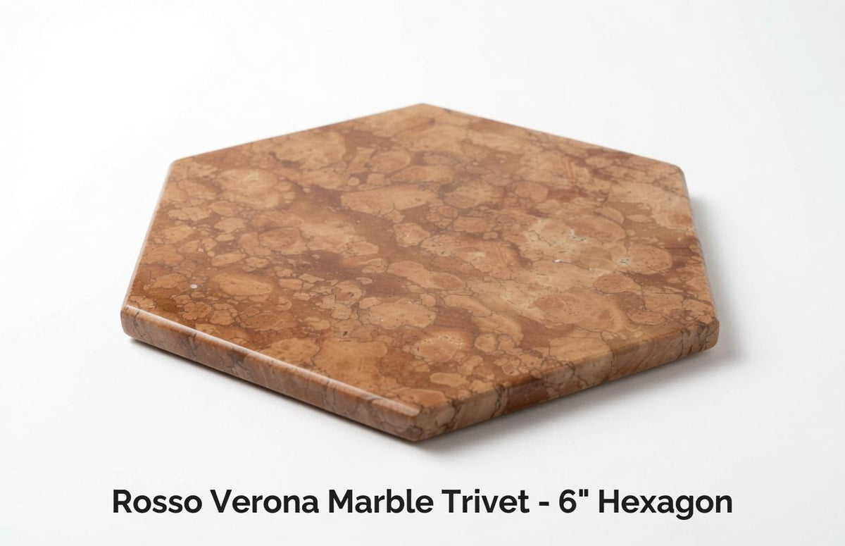 Rosso Verona Marble Hexagons choice of size up to 12 inches Trivets / Tabletops / Decorative Marble Pieces in many sizes FREE SHIPPING