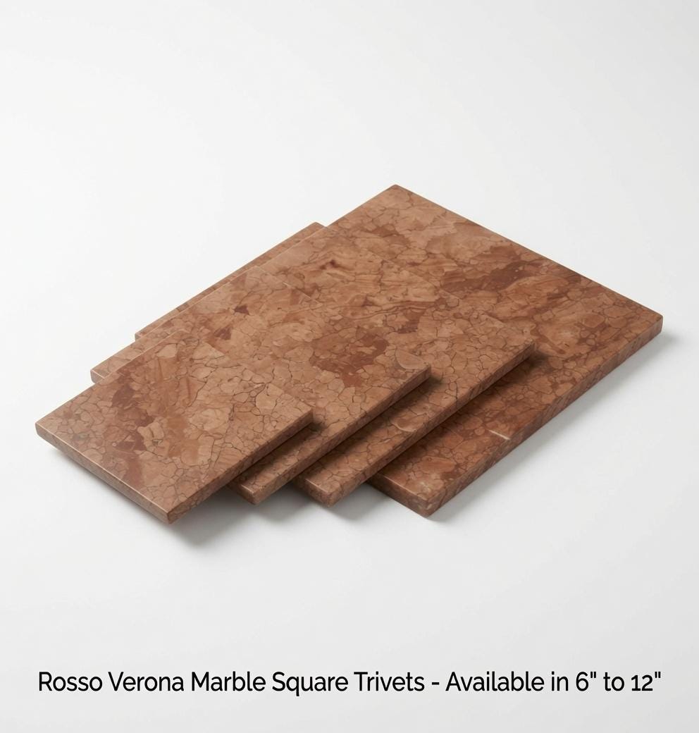 Rosso Verona Marble Square choice of sizes up to 12 inches Trivets / Tabletops / Decorative Marble Pieces in many sizes FREE SHIPPING