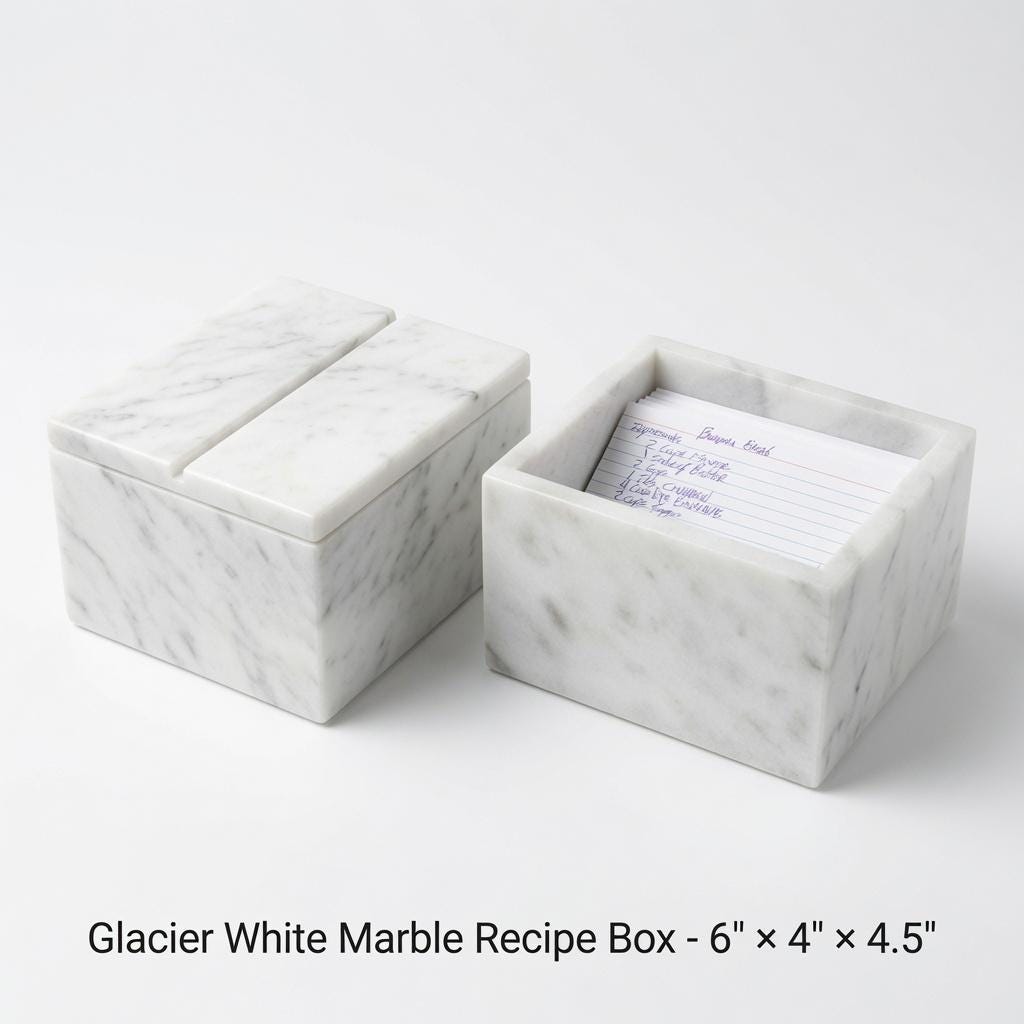 Marble Recipe Box Glacier White Marble 6"×4" height 4 1/2" fits 3x5 recipe cards Free Shipping