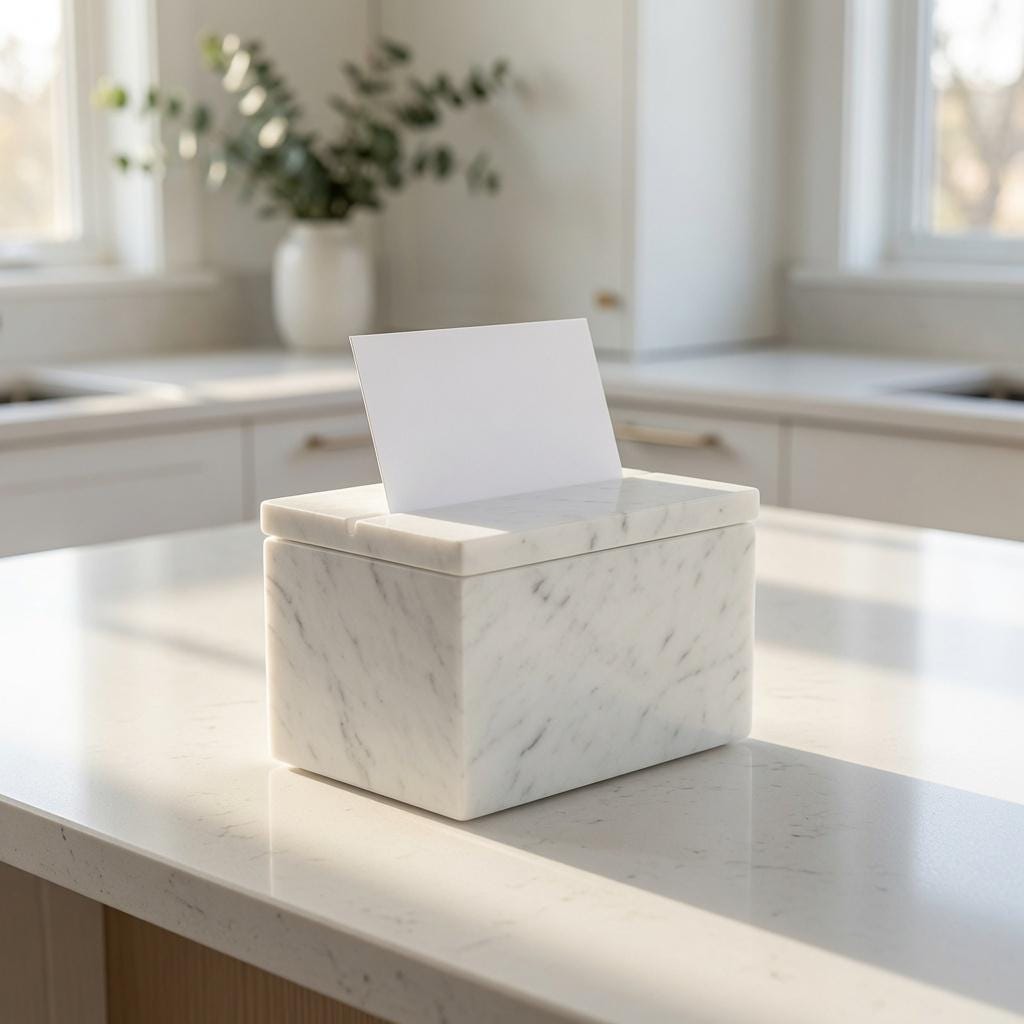 Marble Recipe Box Glacier White Marble 6"×4" height 4 1/2" fits 3x5 recipe cards Free Shipping