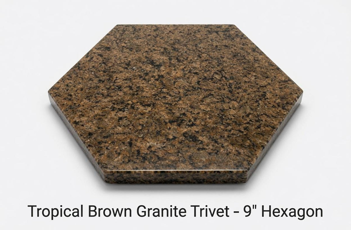 Tropical Brown Granite Trivets,  Hot plate. Perfect to protect your table from hot pots and pans 9" diameter, also square, and hexagon.