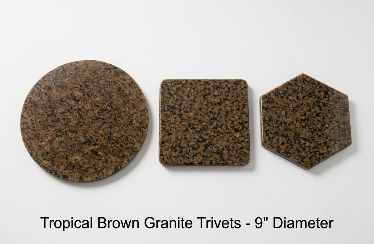 Tropical Brown Granite Trivets,  Hot plate. Perfect to protect your table from hot pots and pans 9" diameter, also square, and hexagon.