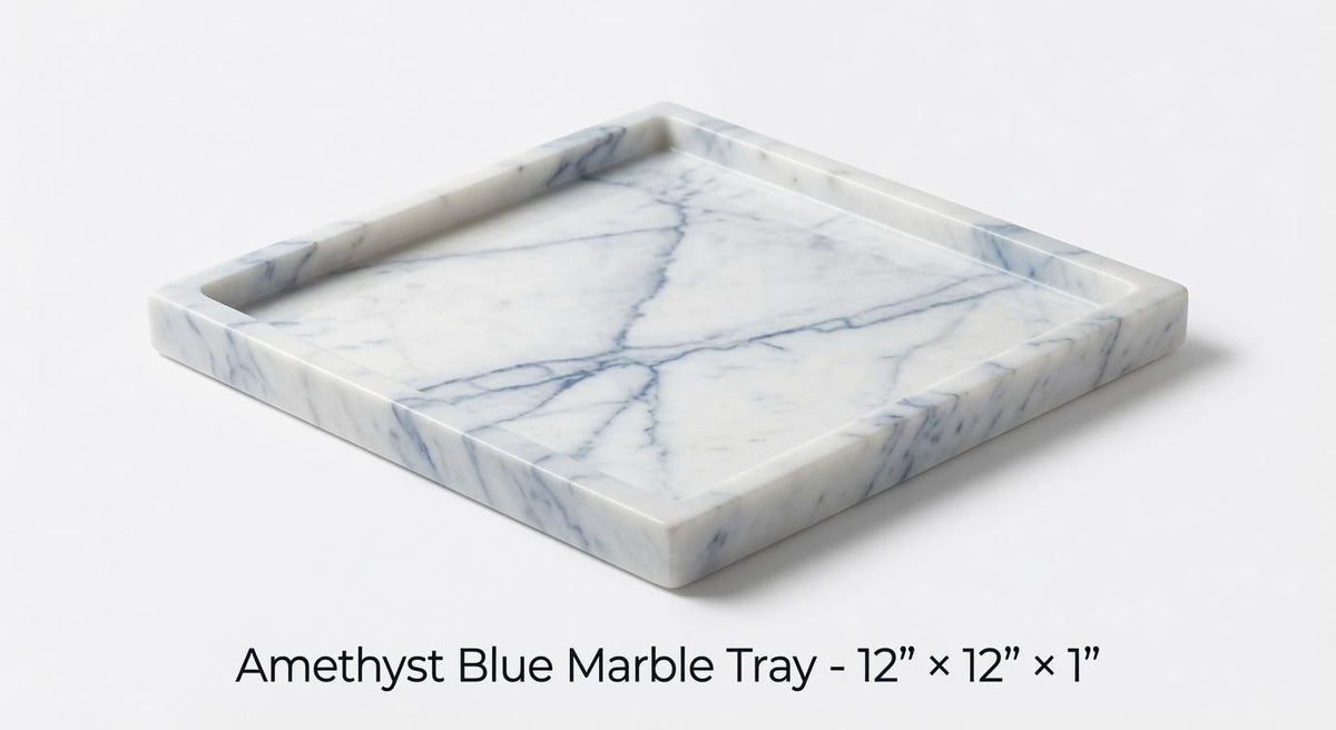 Handmade Amethyst Blue Marble Tray 12" × 12" height 1", perfect for your centerpiece or beautiful decor. Free Shipping to USA
