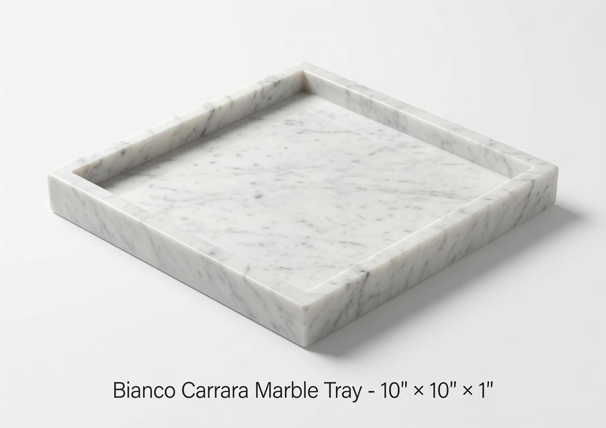 Handmade Bianco Carrara Marble Tray, Table Centerpiece