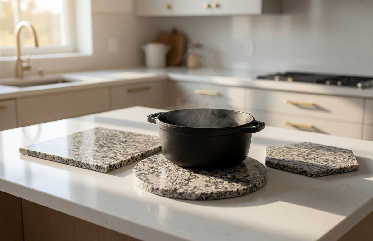 Rockville White Granite Trivets,  Hot plate. Perfect to protect your table from hot pots 12" circle, square, or hexagon. Free Shipping