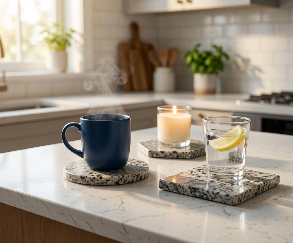 Rockville White Granite Trivets,  Hot plate. Perfect to protect your table from hot pots 6" circle, square, or hexagon. Free Shipping