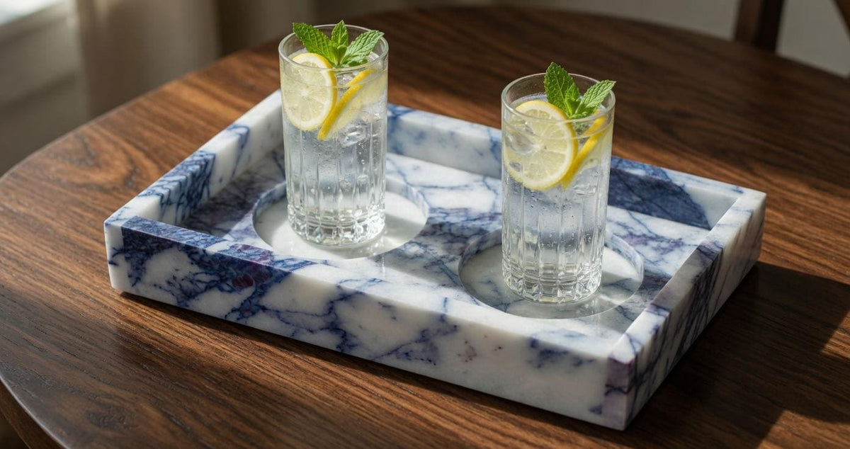 Handmade Marble/ Granite Tray With cupholders cut into the stone 7" × 12" height 2", available in a variety of stone colors FREE SHIPPING