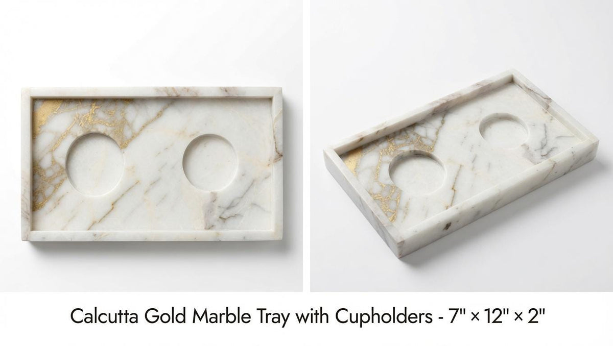 Handmade Marble/ Granite Tray With cupholders cut into the stone 7" × 12" height 2", available in a variety of stone colors FREE SHIPPING