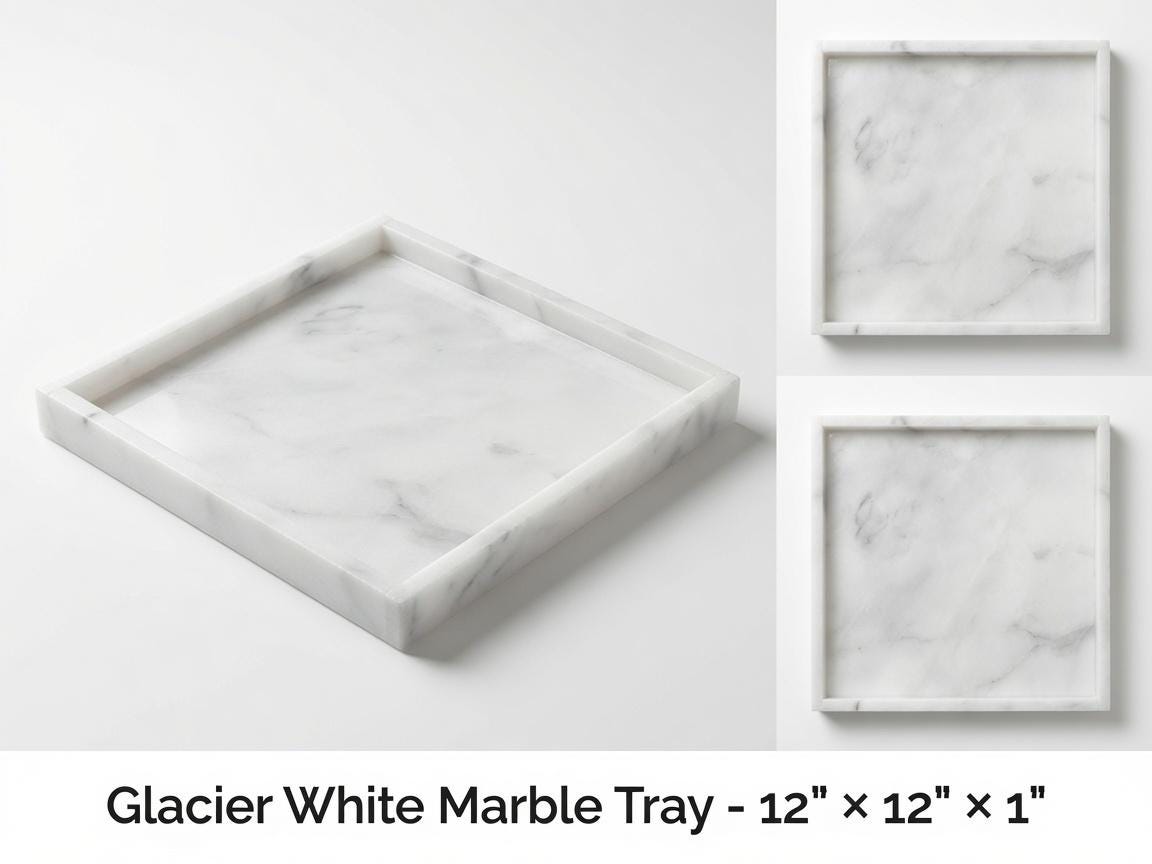 Handmade Glacier White Marble Tray 12" × 12" x 1"(height), Free Shipping Beautiful perfect for a centerpiece a great housewarming gift.