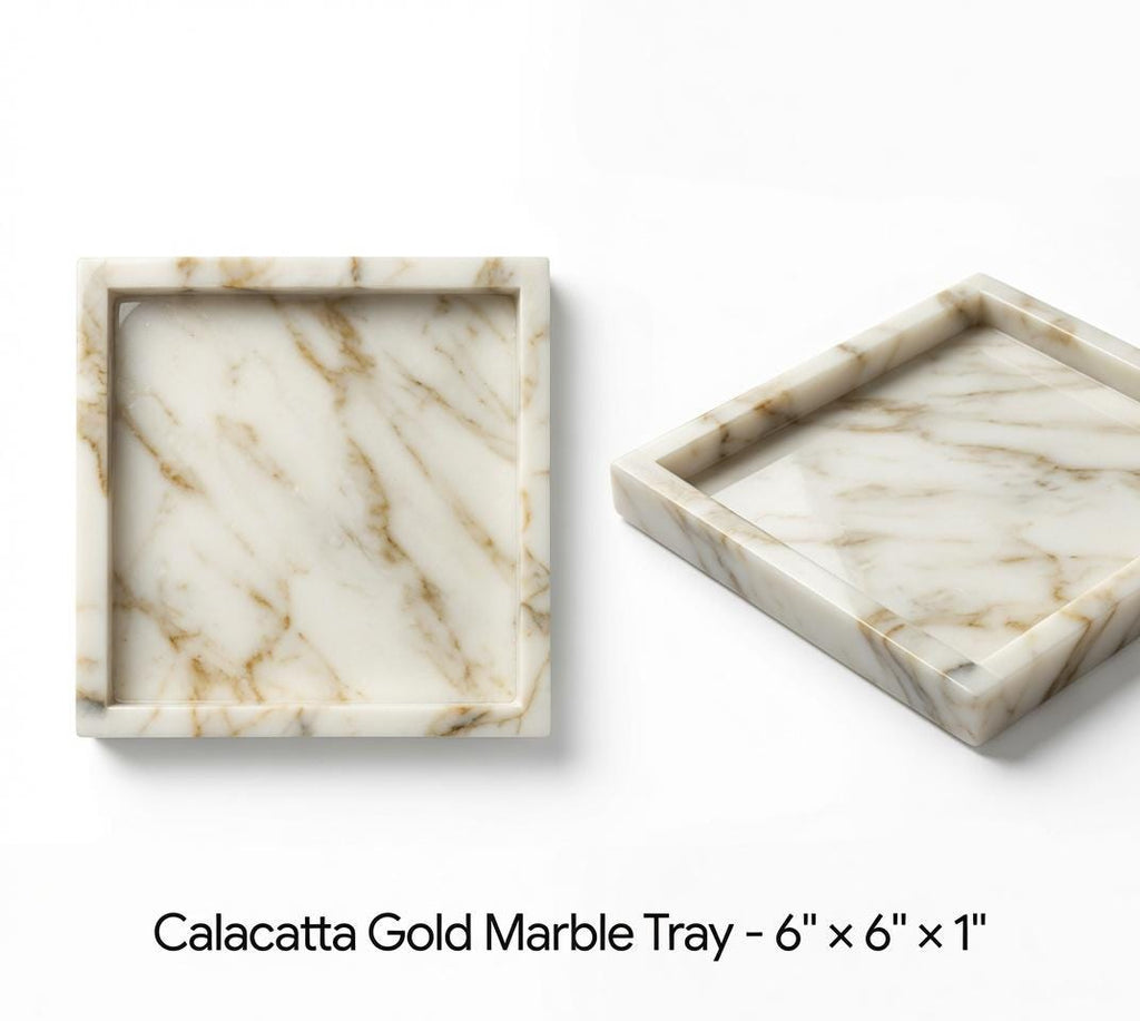 Handmade Calacatta Gold Marble Tray 6" × 6" height 1", perfect for your nightstand, bathroom, or I use them as trinket tray. Free Shipping