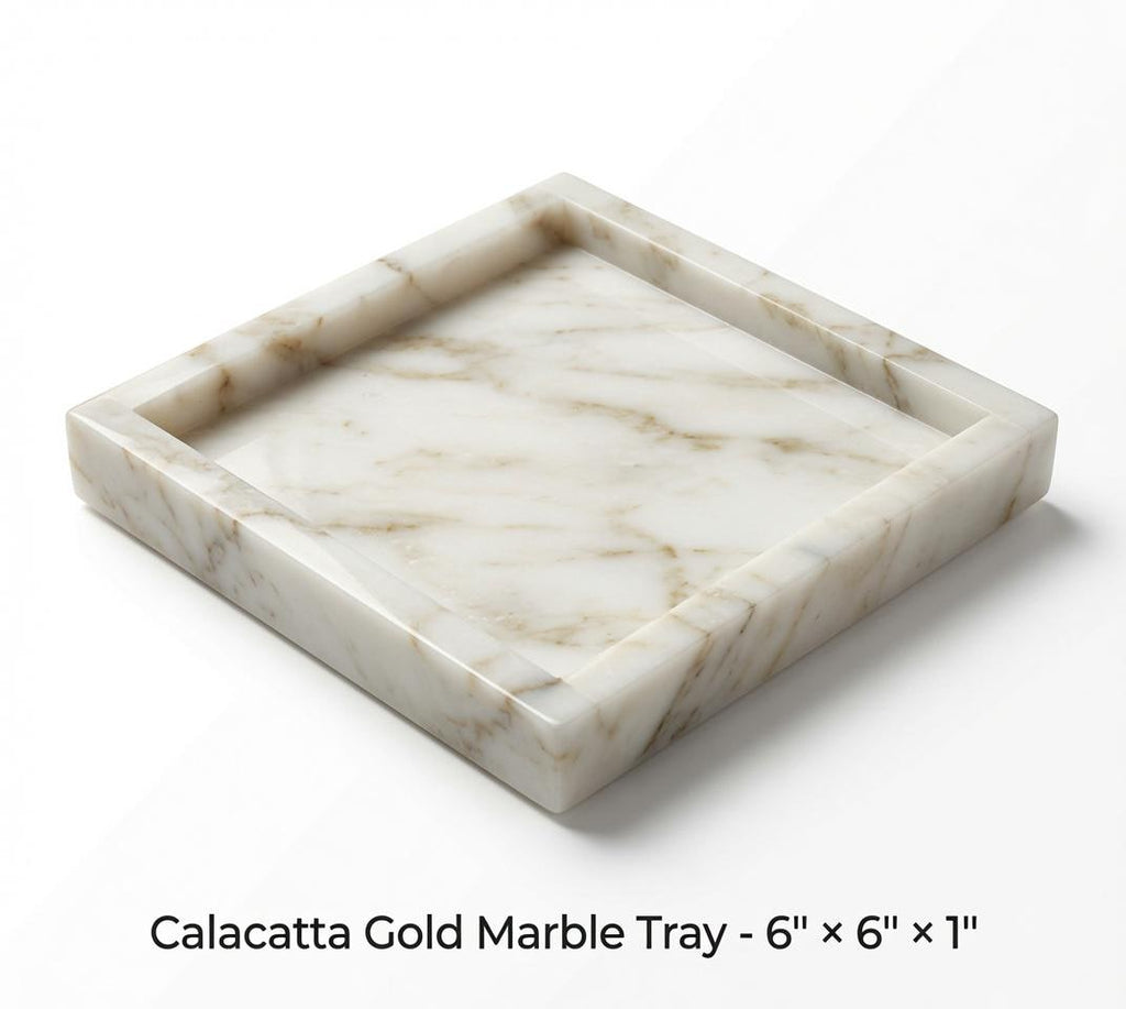 Handmade Calacatta Gold Marble Tray 6" × 6" height 1", perfect for your nightstand, bathroom, or I use them as trinket tray. Free Shipping