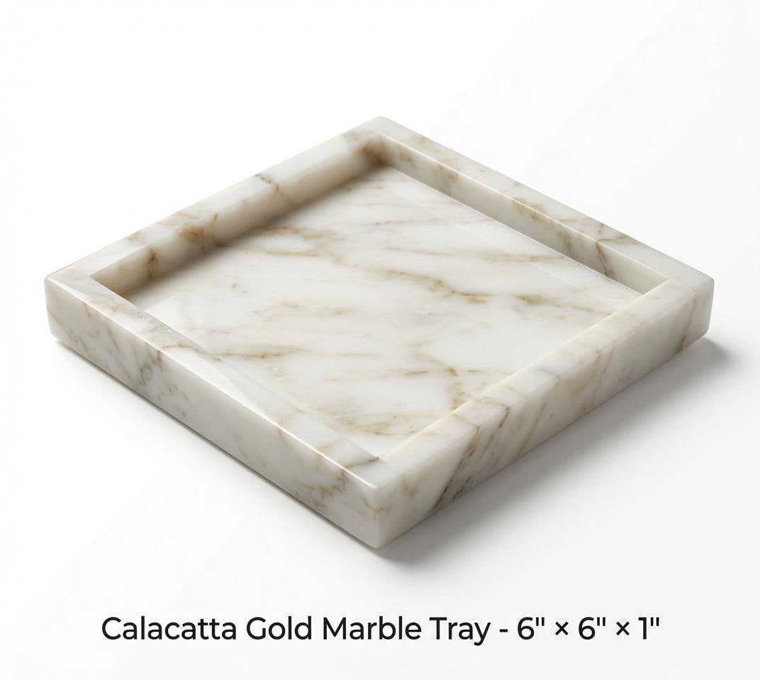 Handmade Calacatta Gold Marble Tray 6" × 6" height 1", perfect for your nightstand, bathroom, or I use them as trinket tray. Free Shipping