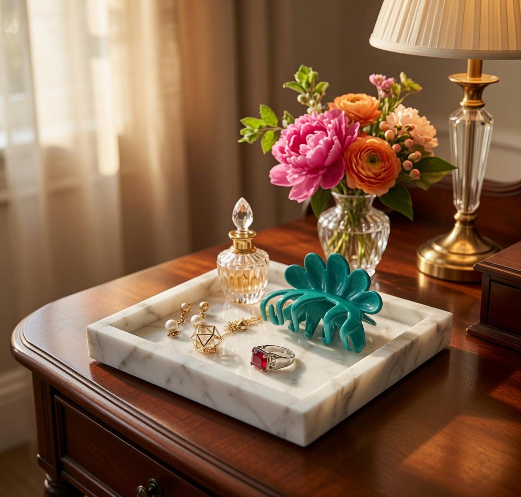 Handmade Calacatta Gold Marble Tray 6" × 6" height 1", perfect for your nightstand, bathroom, or I use them as trinket tray. Free Shipping