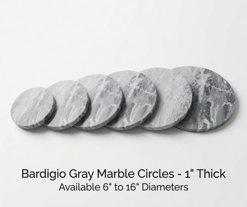 1" thick Bardiglio Gray marble Circles 6",7",8",9",10",11",12",13",14",15",16" available, Trivets,  Art Pedestals. Free Shipping.