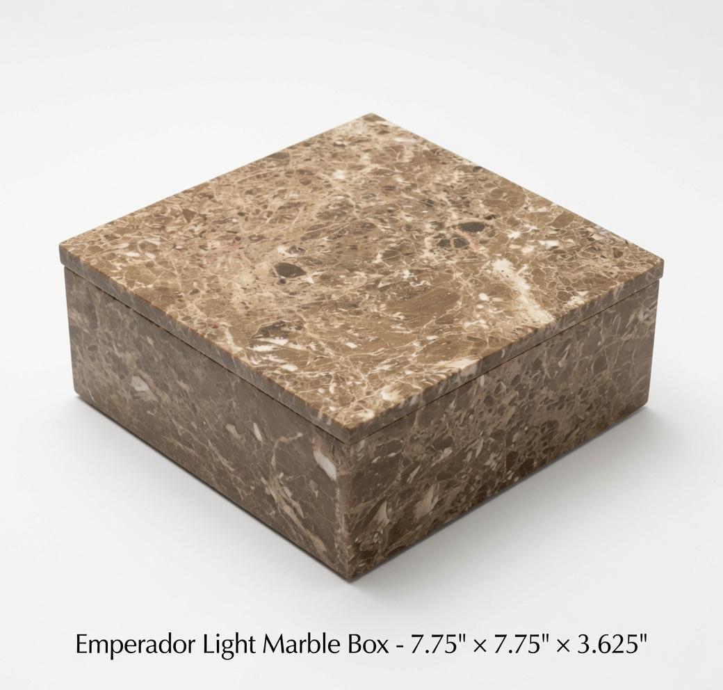 Handmade Emperador Light Marble Box 7 3/4"×7 3/4" height 3 5/8" Free Shipping