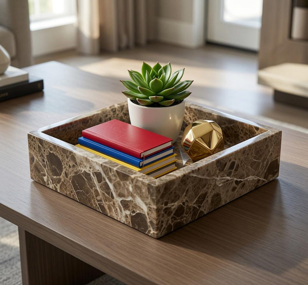 Handmade Emperador Light Marble Box 7 3/4"×7 3/4" height 3 5/8" Free Shipping