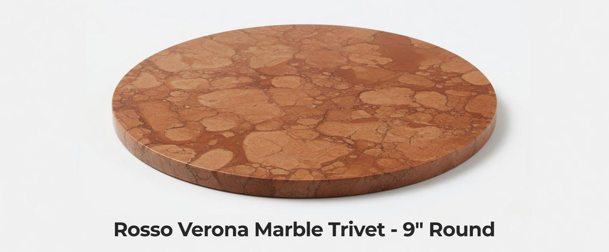 Rosso Verona Marble Trivet, Italian Hot Plate, Circle Square Hexagon, 9 Inch beautiful elegant marble