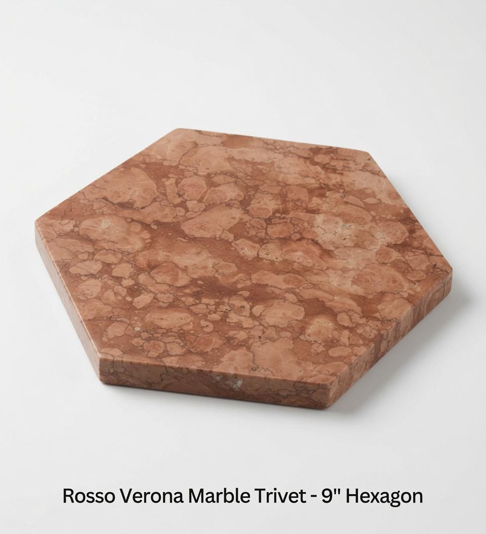 Rosso Verona Marble Trivet, Italian Hot Plate, Circle Square Hexagon, 9 Inch beautiful elegant marble
