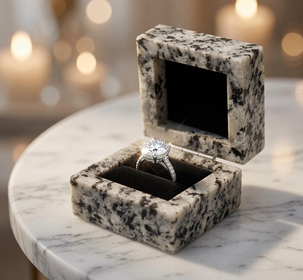 Rockville White Granite Ring Box a beautiful box perfect for a proposal or display a perfect keepsake that will be treasure forever