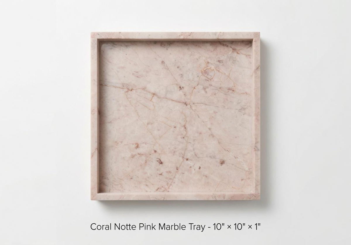 Coral Notte Pink Marble Tray 10" × 10" height 1", perfect for your centerpiece or beautiful decor. Free Shipping to USA