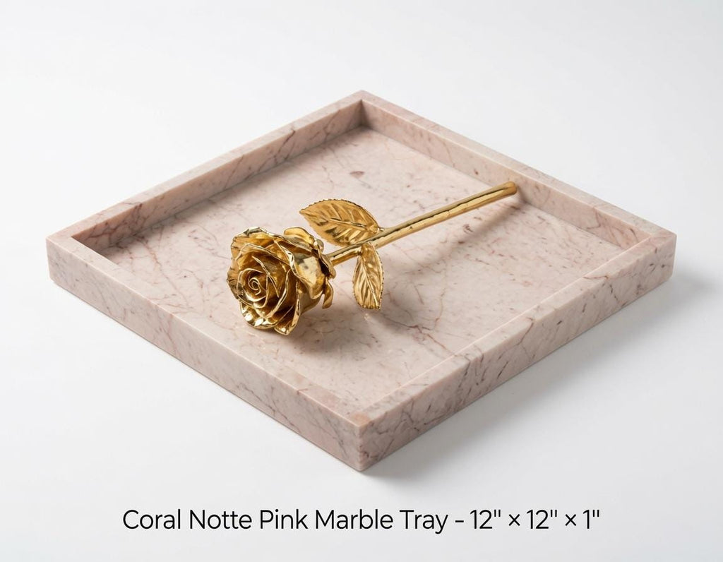 Coral Notte Pink Tray, 12x12 Centerpiece Decor