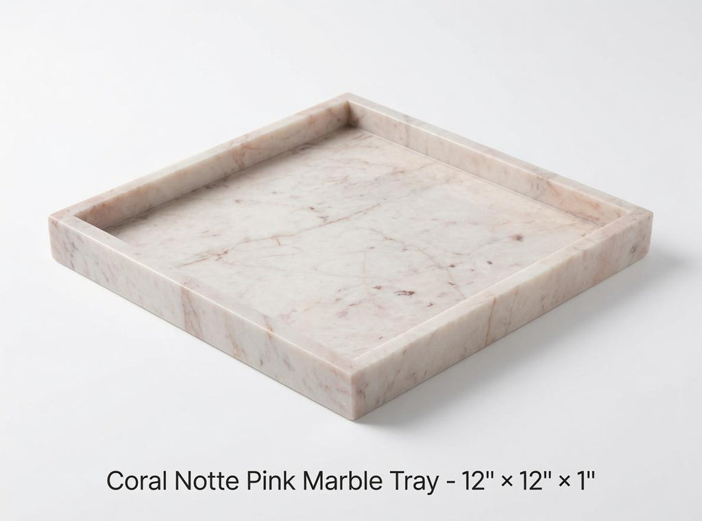 Coral Notte Pink Tray, 12x12 Centerpiece Decor