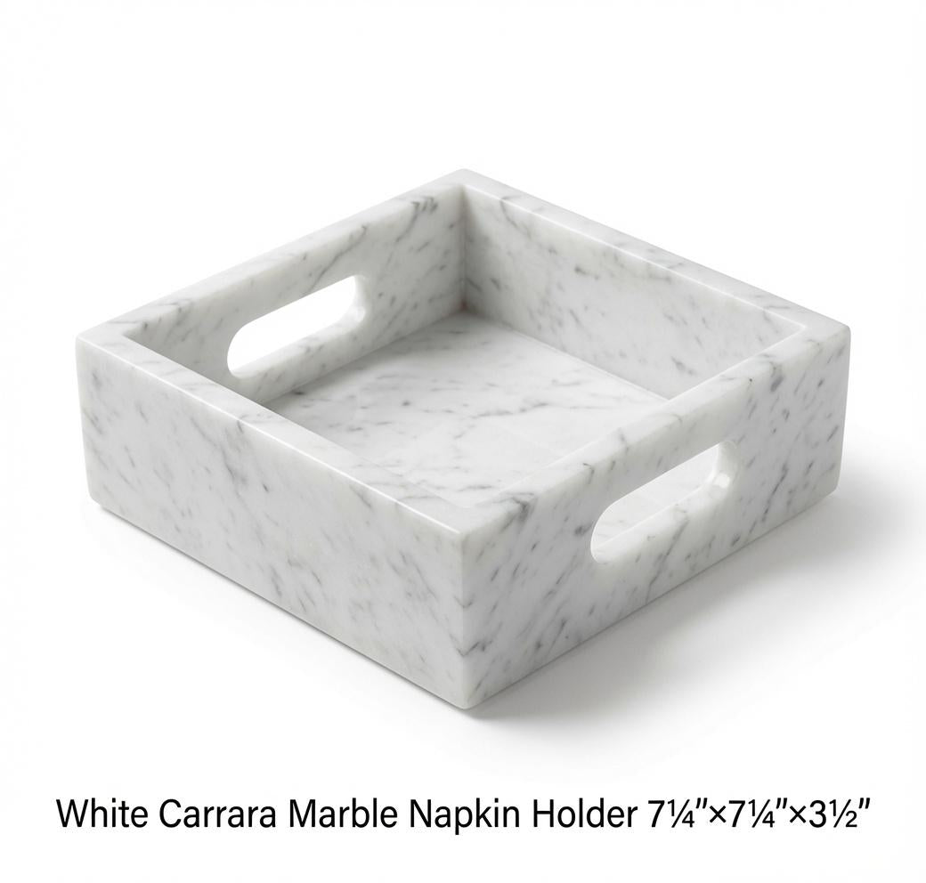 White Carrara Marble Napkin Holder 7 1/4"×7 1/4" height 3 1/2" with side handles holds 6" napkins perfectly FREE SHIPPING